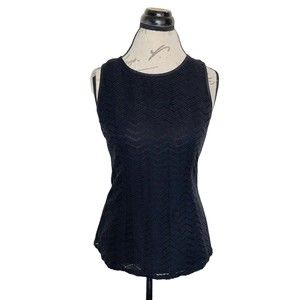 Banana Republic Blouse Womens Black Lace Textured Sleeveless Dressy Zipper Sz 8